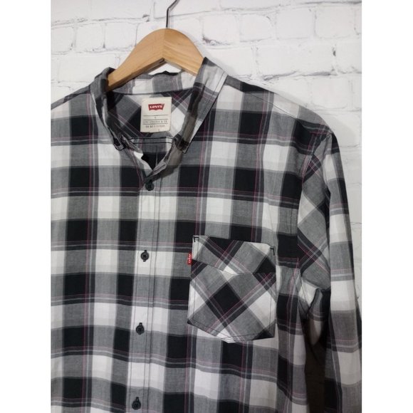 Levis Mens Large Button Up Shirt Plaid Long Sleeve - Picture 6 of 7